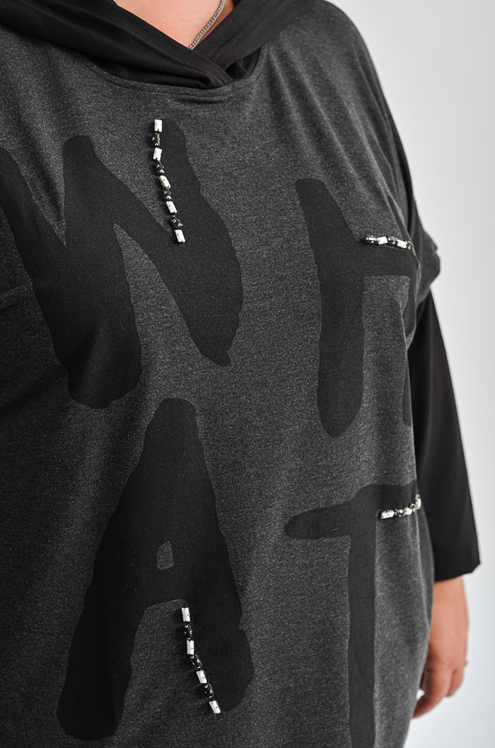 Худі з акцентним написом і капюшоном великих розмірів