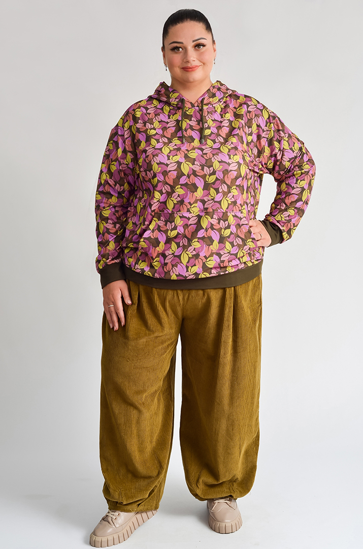 Худі з художнім принтом осіннього листя великих розмірів