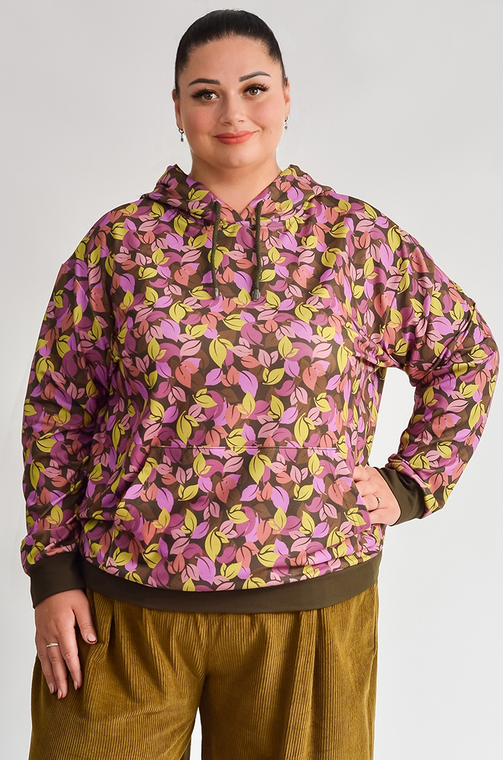 Худі з художнім принтом осіннього листя великих розмірів