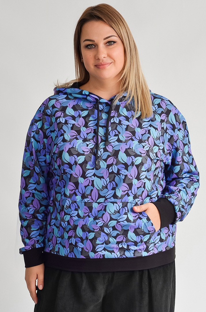 Худі з художнім принтом осіннього листя великих розмірів