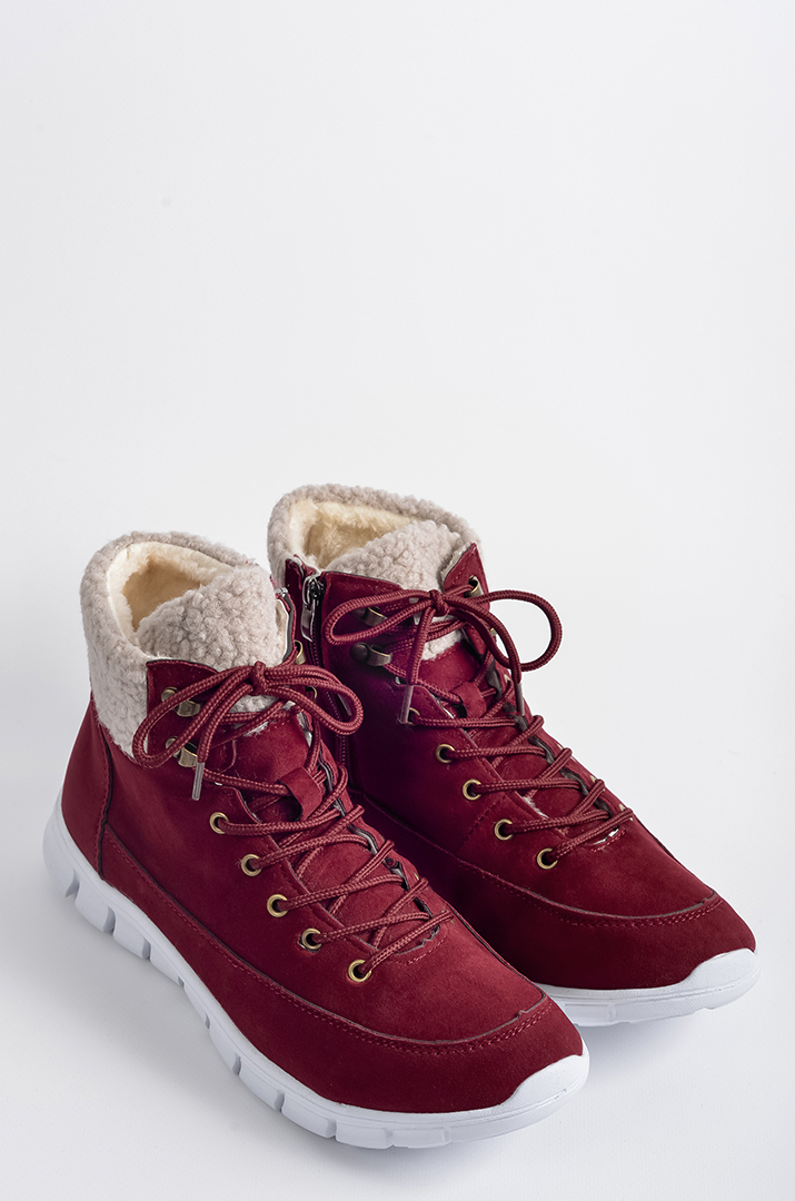 Черевики бордові з екозамші на шнурках і блискавці великих розмірів