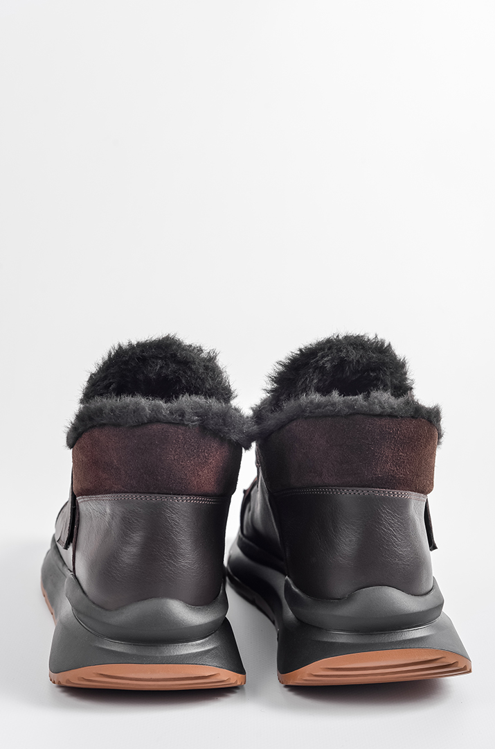 Зимові шоколадні черевики на низькій танкетці з резинкою та липучкою великих розмірів