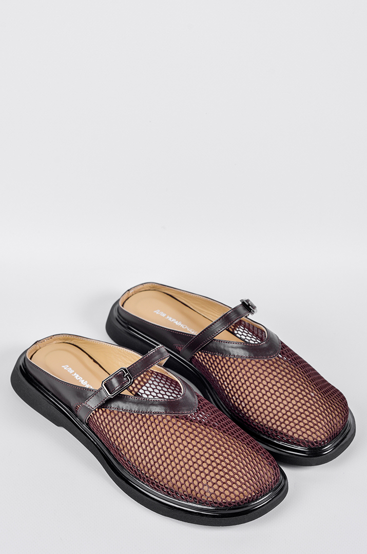 Мюли с сетчатым верхом и пряжкой в шоколадном цвете больших размеров