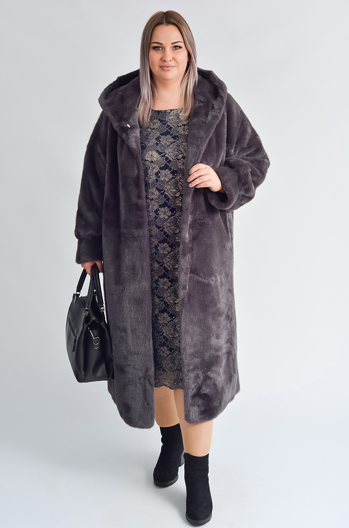 Шуба з екохутра прямого крою великих розмірів
