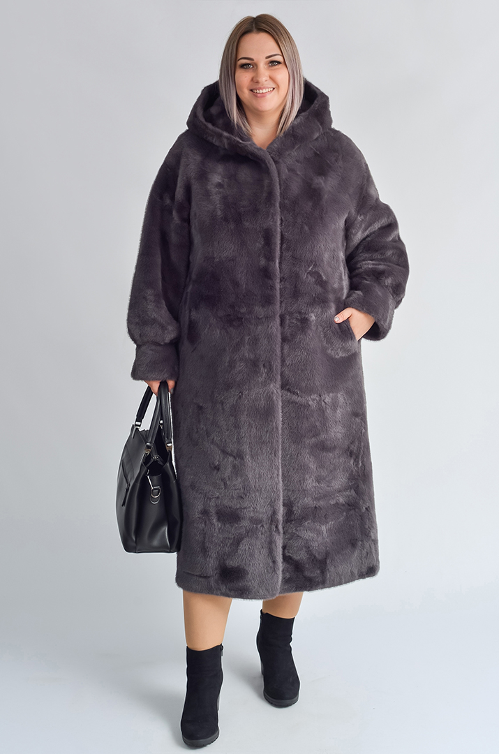 Шуба з екохутра прямого крою великих розмірів