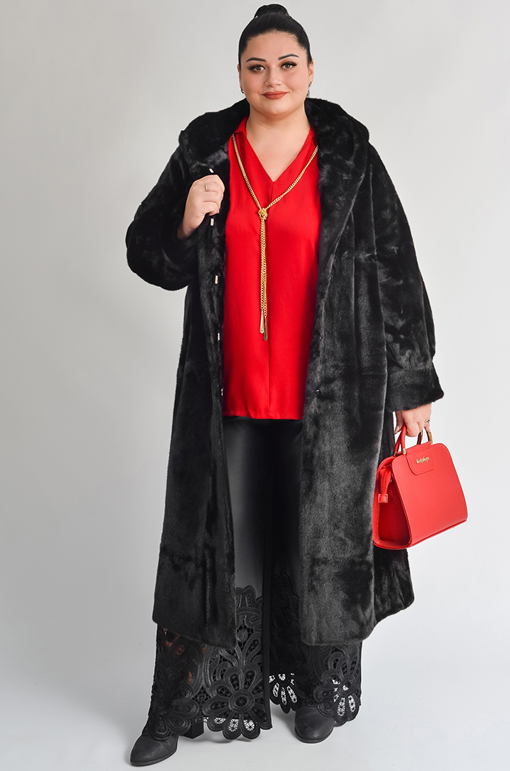 Шуба з екохутра прямого крою великих розмірів